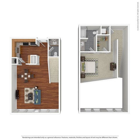 Floor plan for 1 bed, 1.5 baths, 1083 sqft